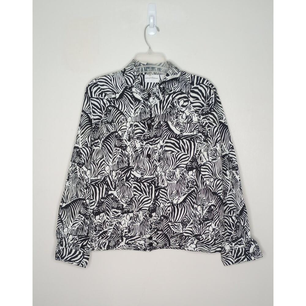 Alfred Dunner Black & Whire Zebra print Button up Jacket size 12
